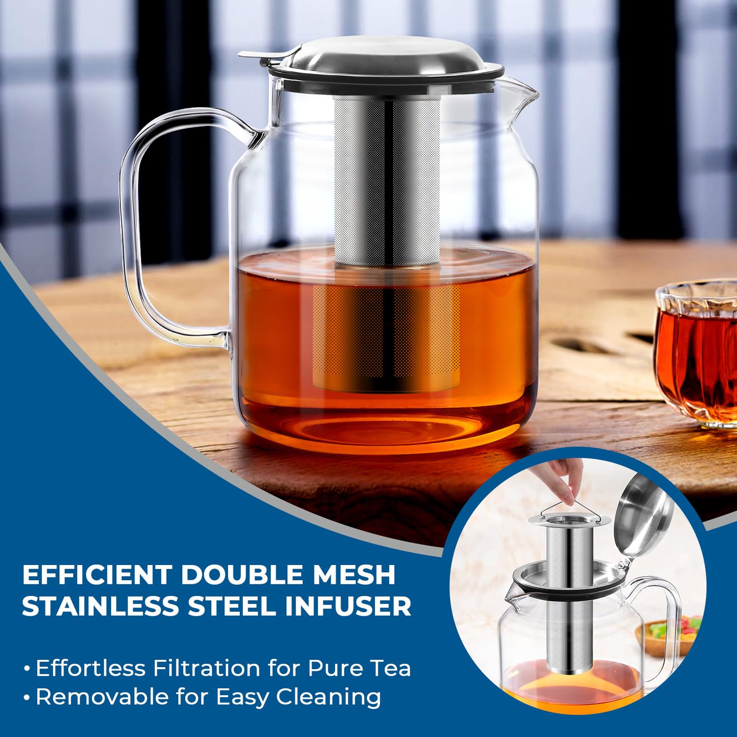 Dishwasher safe teapot with 4.3 inch opening for easy cleaning