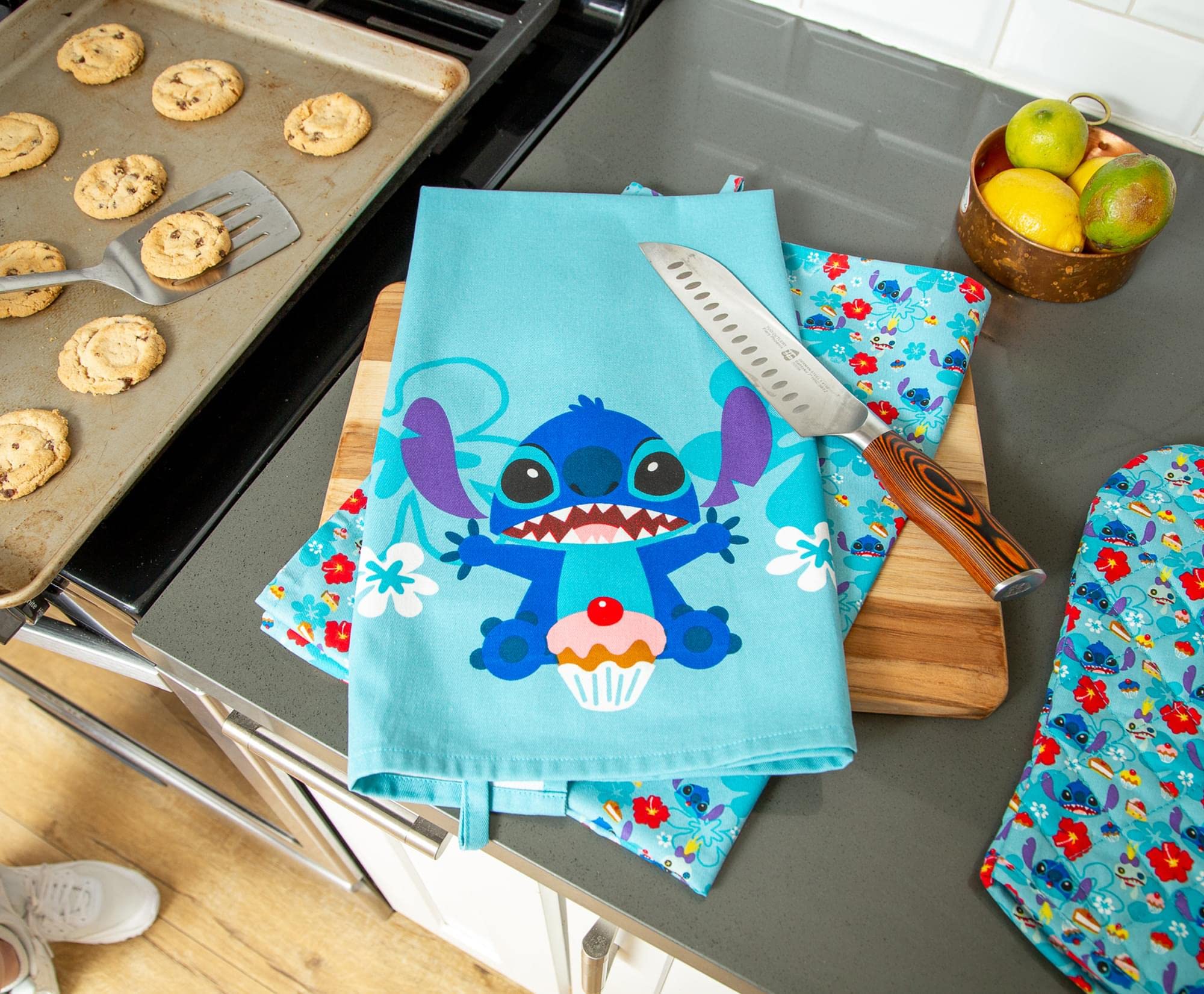Stitch cupcake tropical print tea towel design image 2