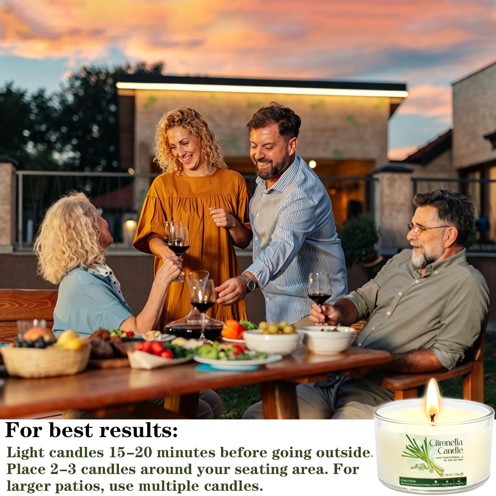 Outdoor indoor use citronella candles on patio table