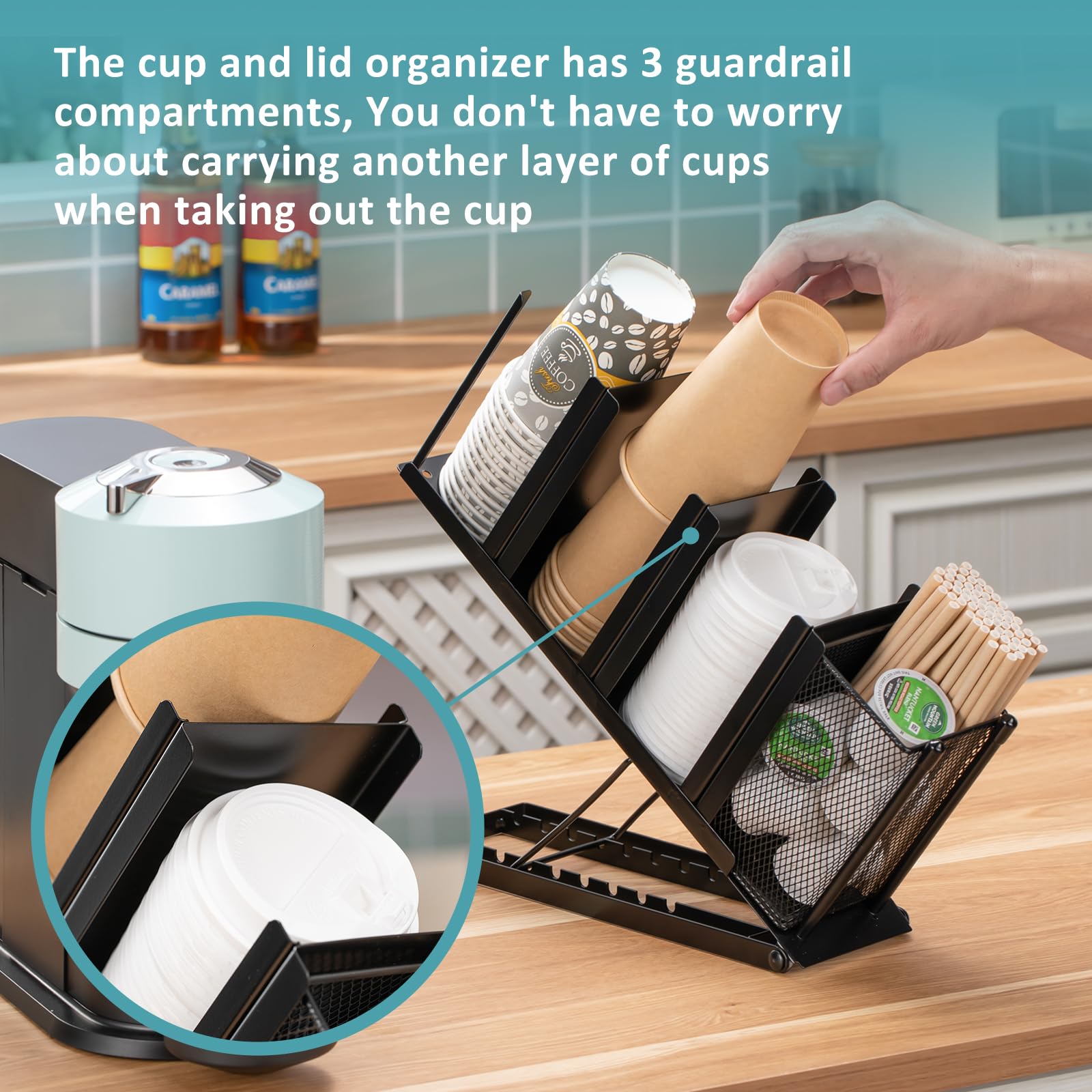 Four-compartment cup organizer for disposable cups
