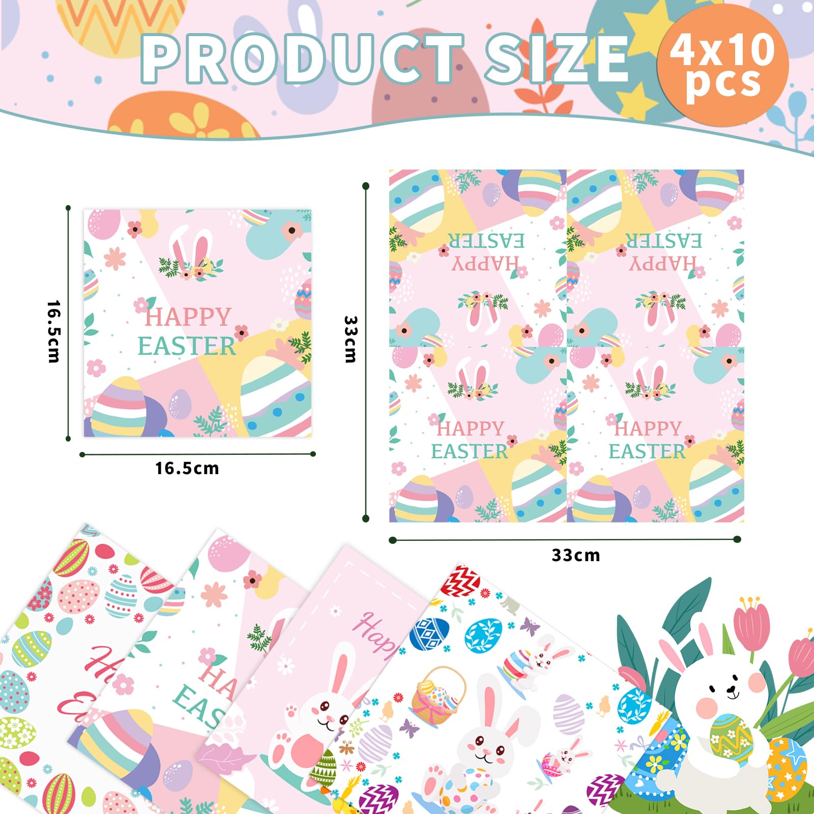 Napkins coordinate with Easter plates for coordinated look