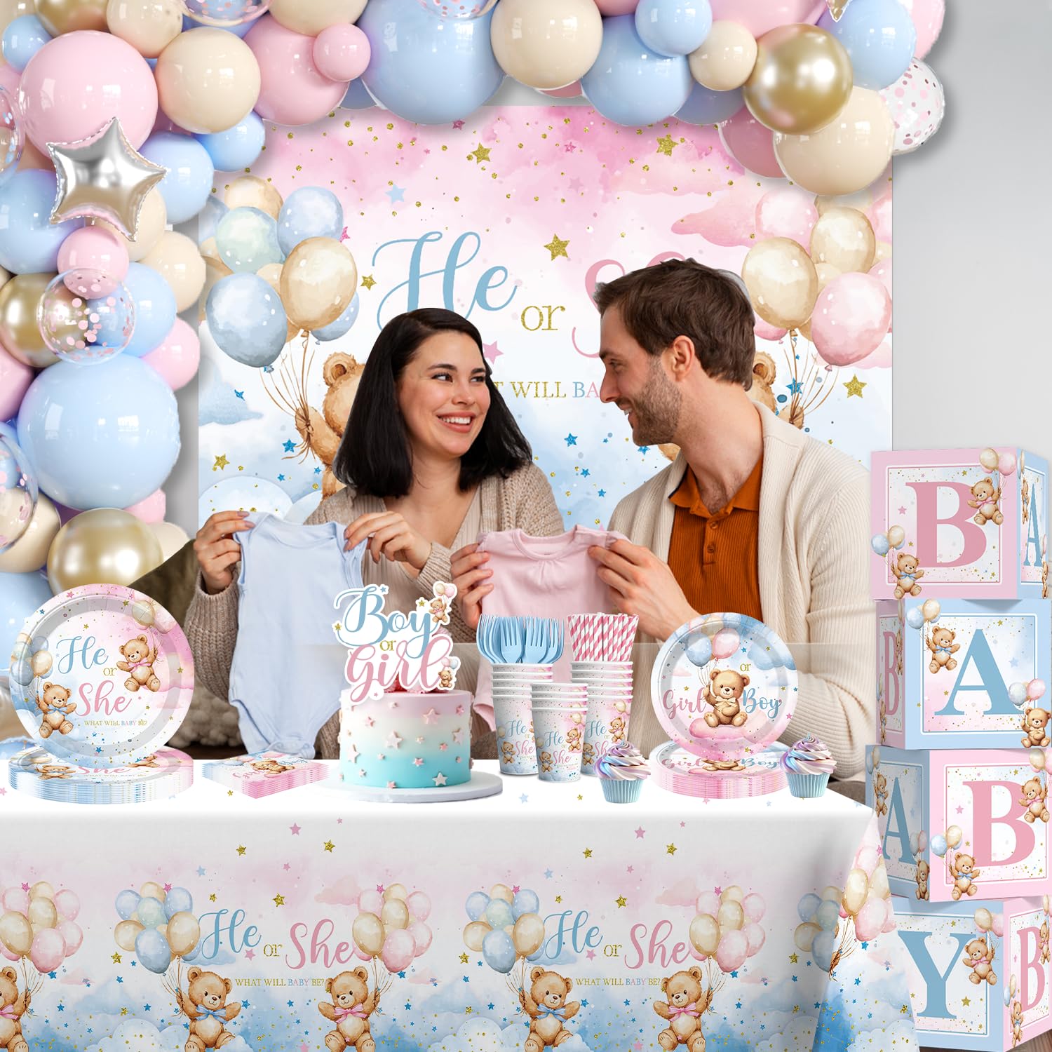 eco friendly gender reveal decorations cocomigo with plates napkins