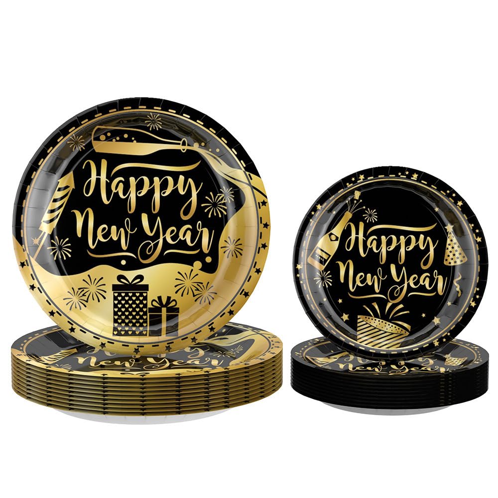 Happy New Year banner with a black and gold design