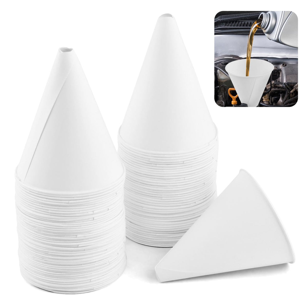 100 pieces white disposable paper funnels for engine oil