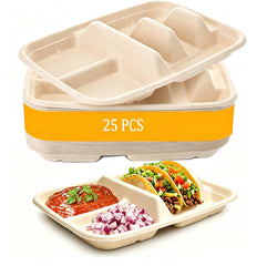 Disposable Taco Plates 25 Pack with Dividers for two tacos and two sides