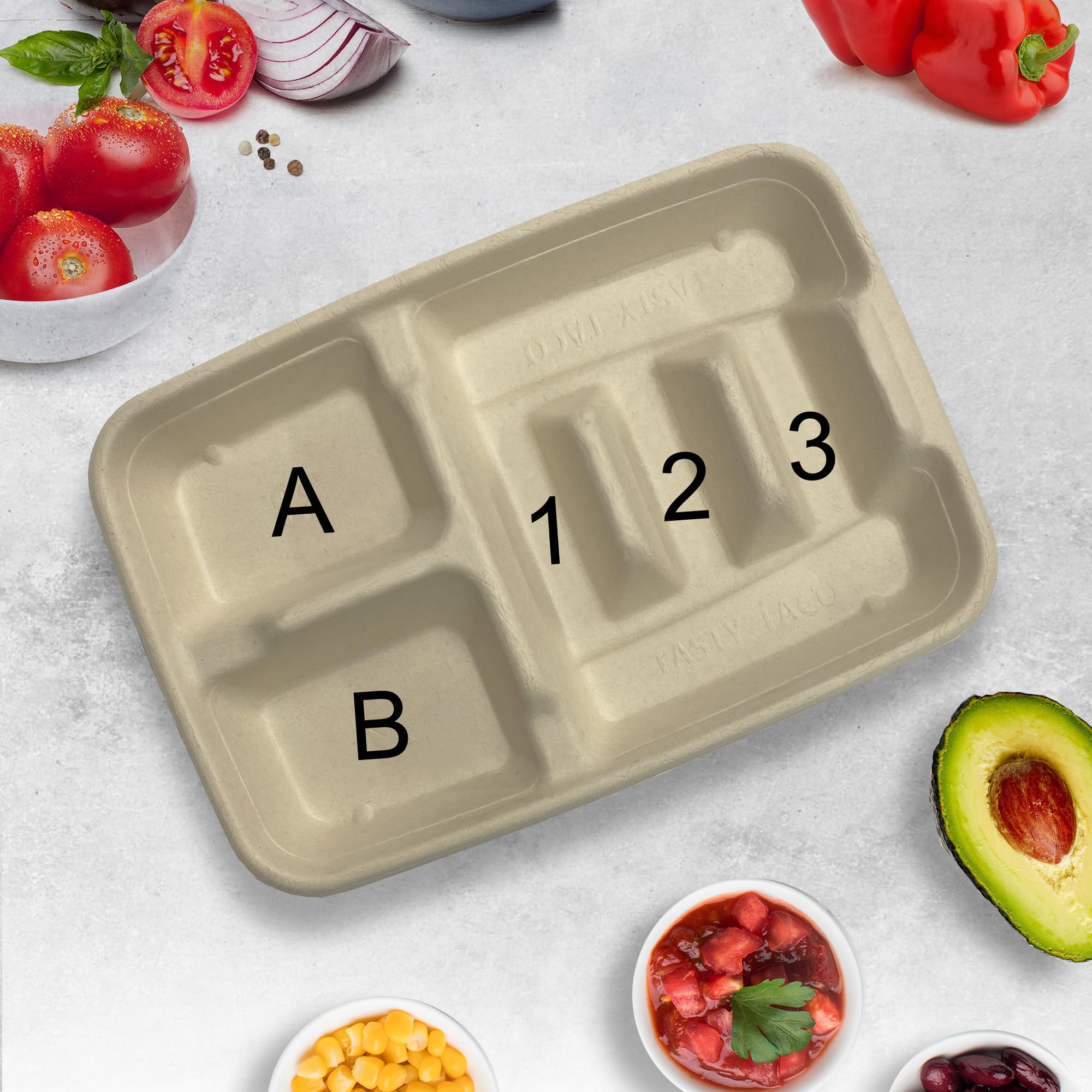 50-pack disposable taco plates with dividers