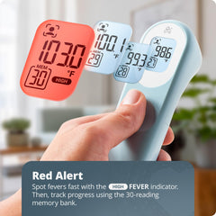 Color-coded fever warning display on infrared thermometer