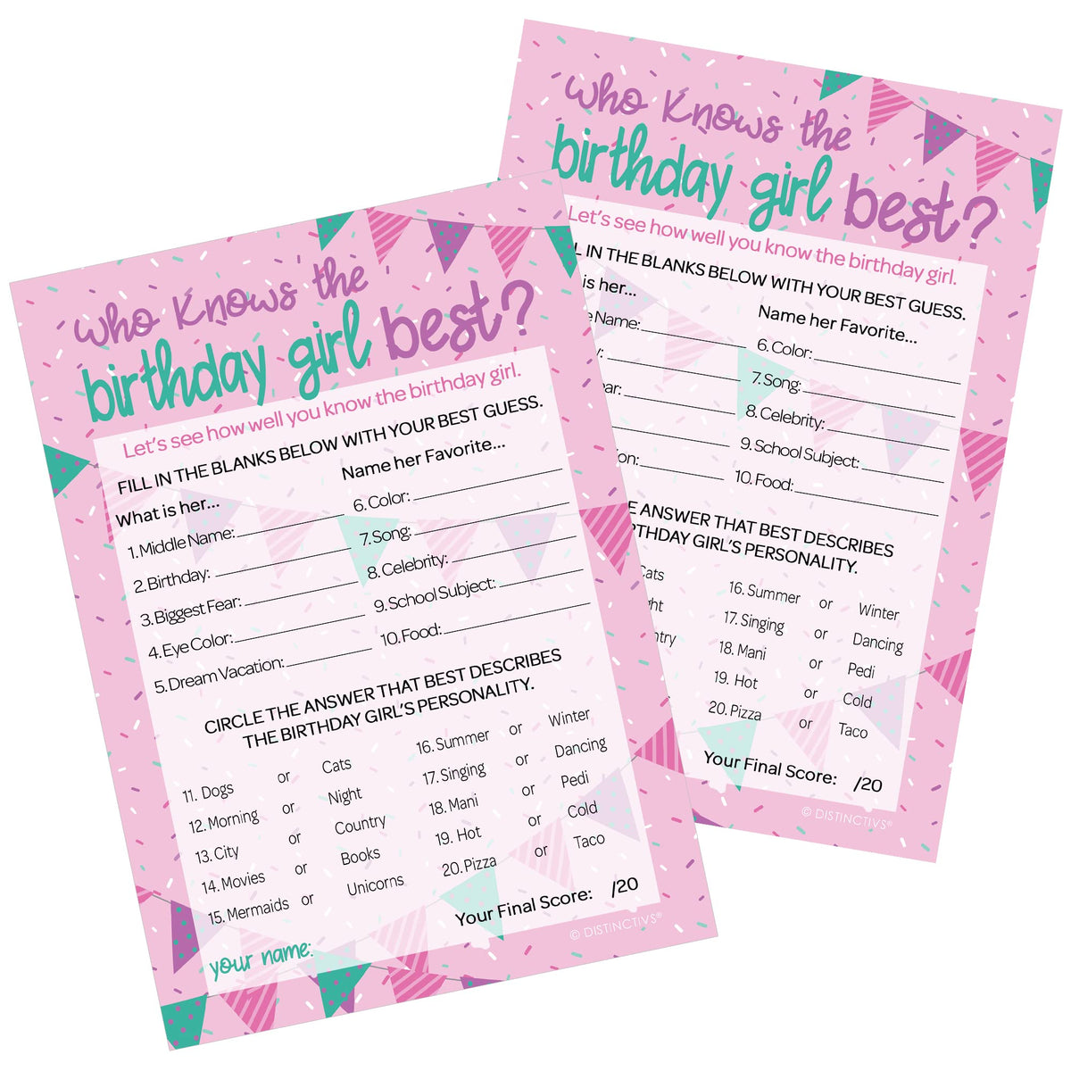DISTINCTIVS birthday girl 5x7 cards set