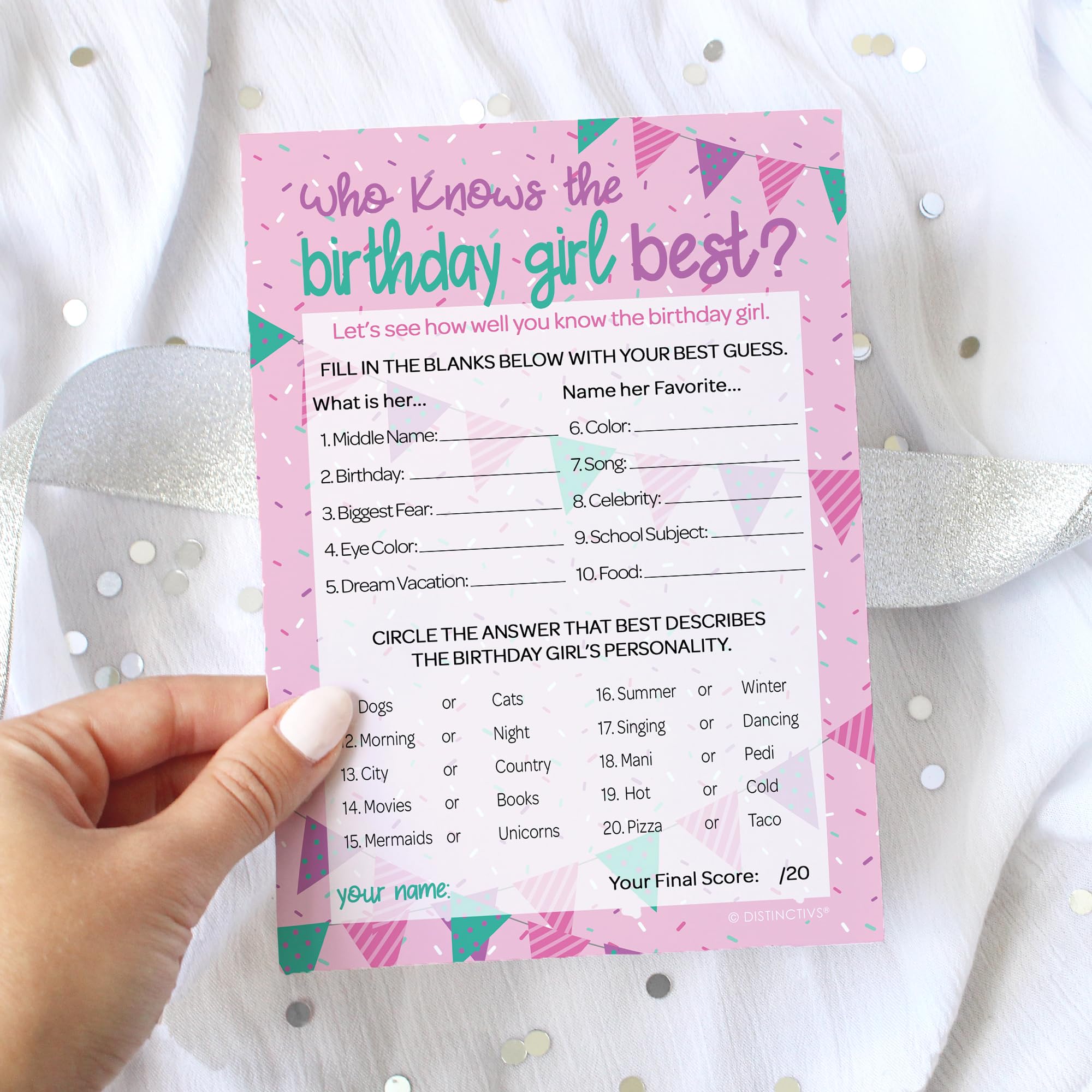 Who Knows The Birthday Girl Best questions cards 5x7