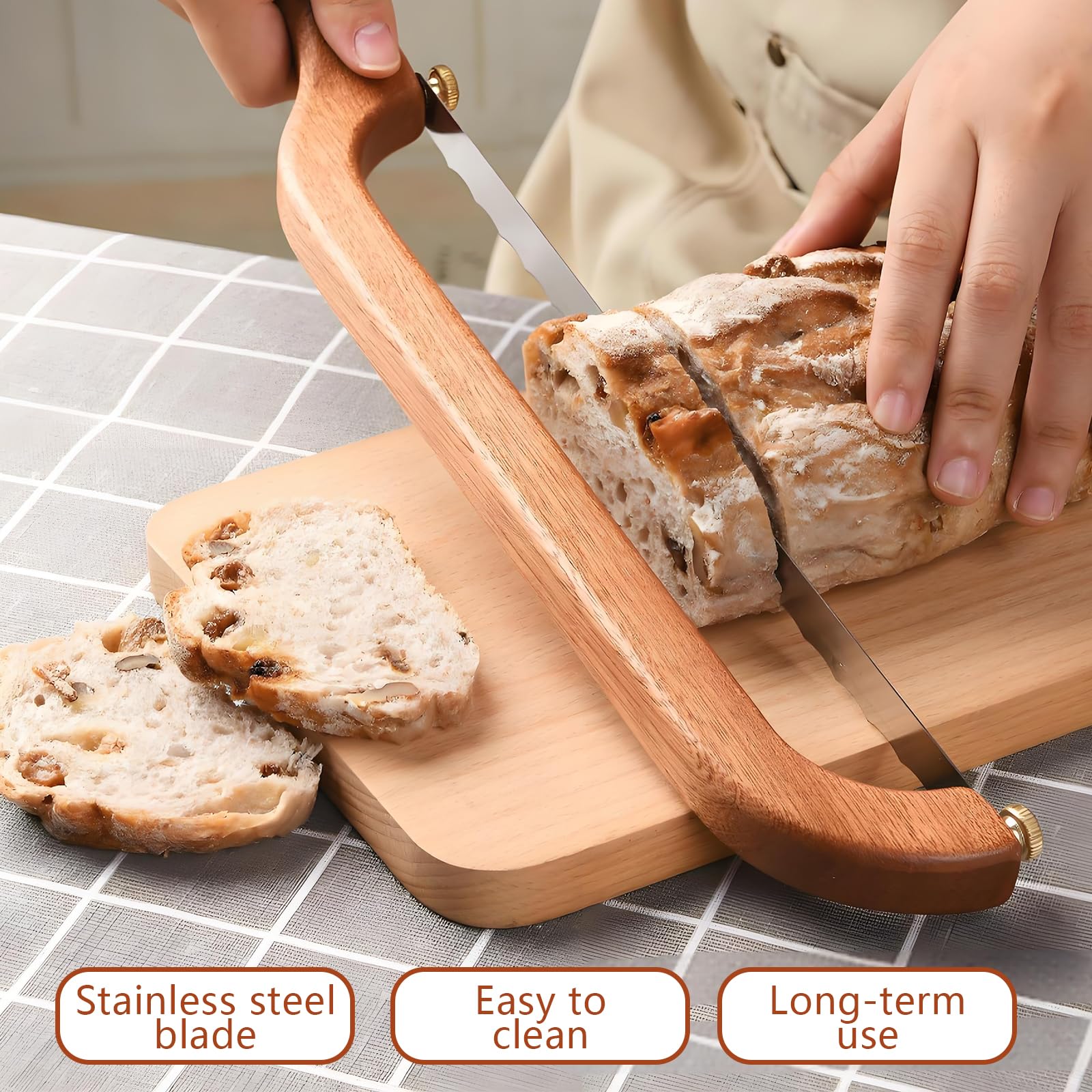 Serrated stainless steel bread blade with 10.3 inch hole spacing