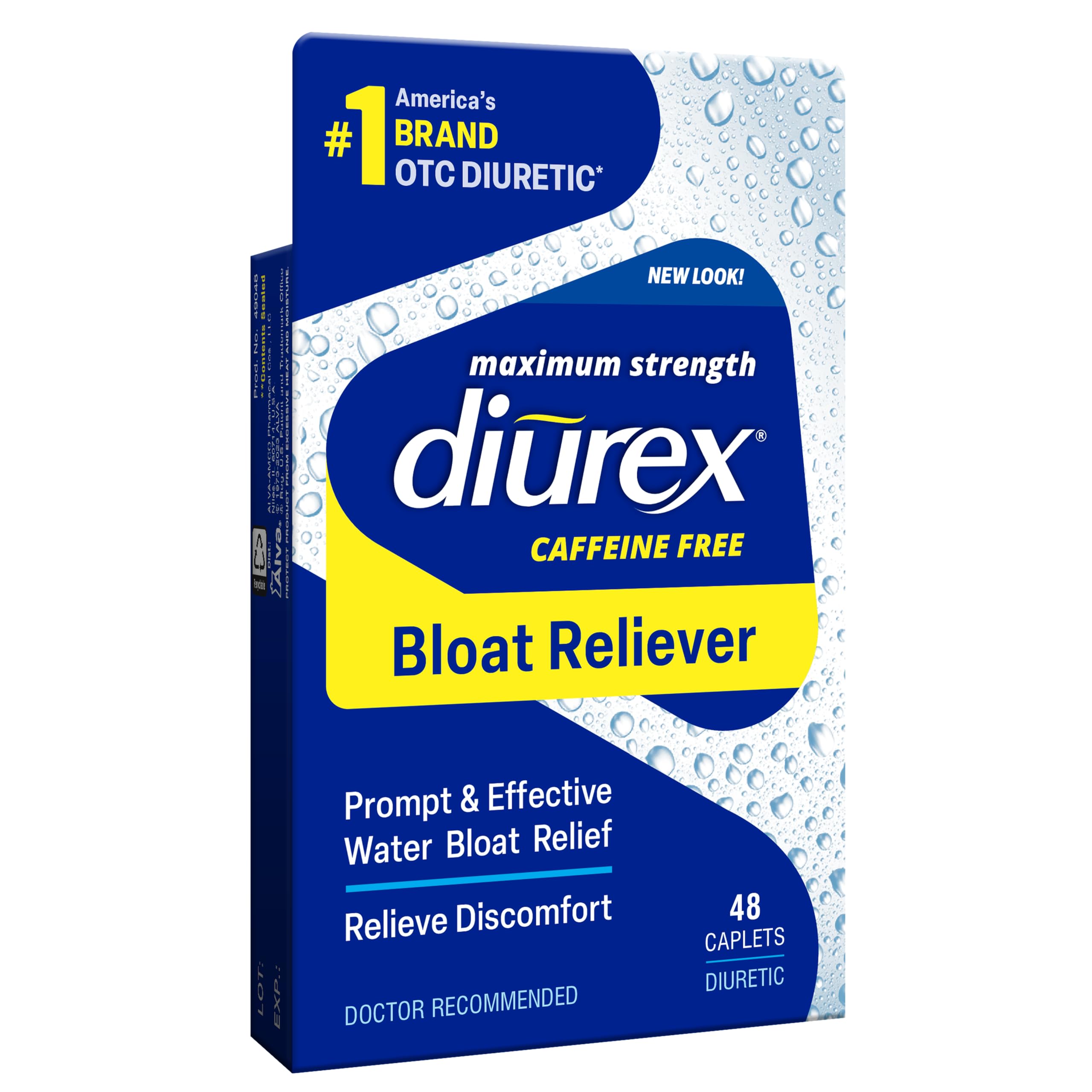 diurex caffeine-free bloat relief bottle packaging