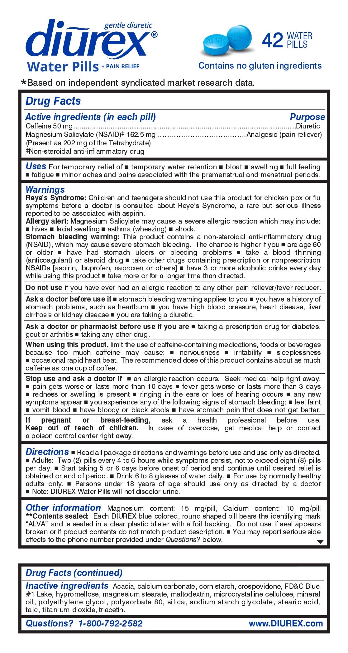 Diurex water pills 42 count product packaging image