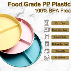 Unbreakable plastic dinner plate with three compartments