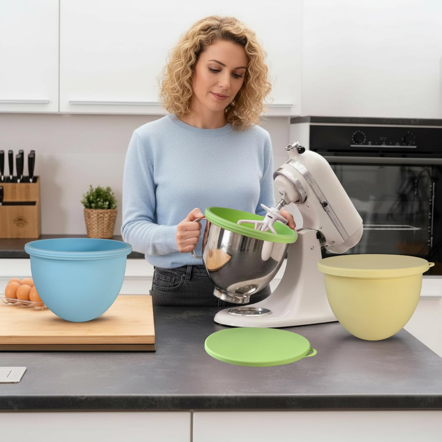 Dixxes silicone bowl liners 3-pack with lids for KitchenAid 4.5-5 qt bowls
