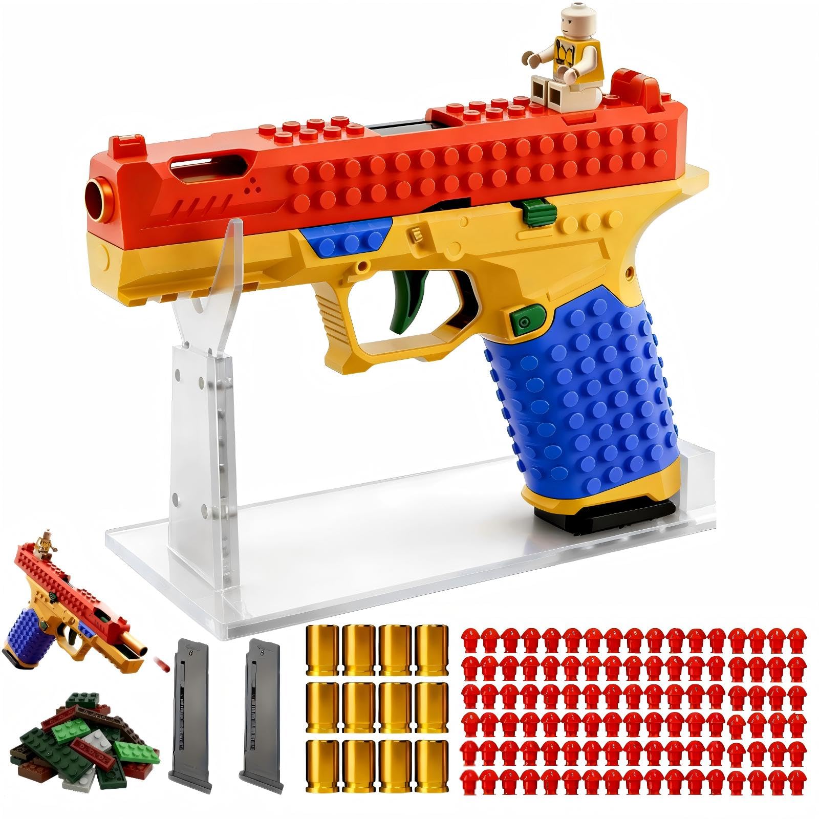 DIY Building Block Foam Blaster Set with blocks and stand
