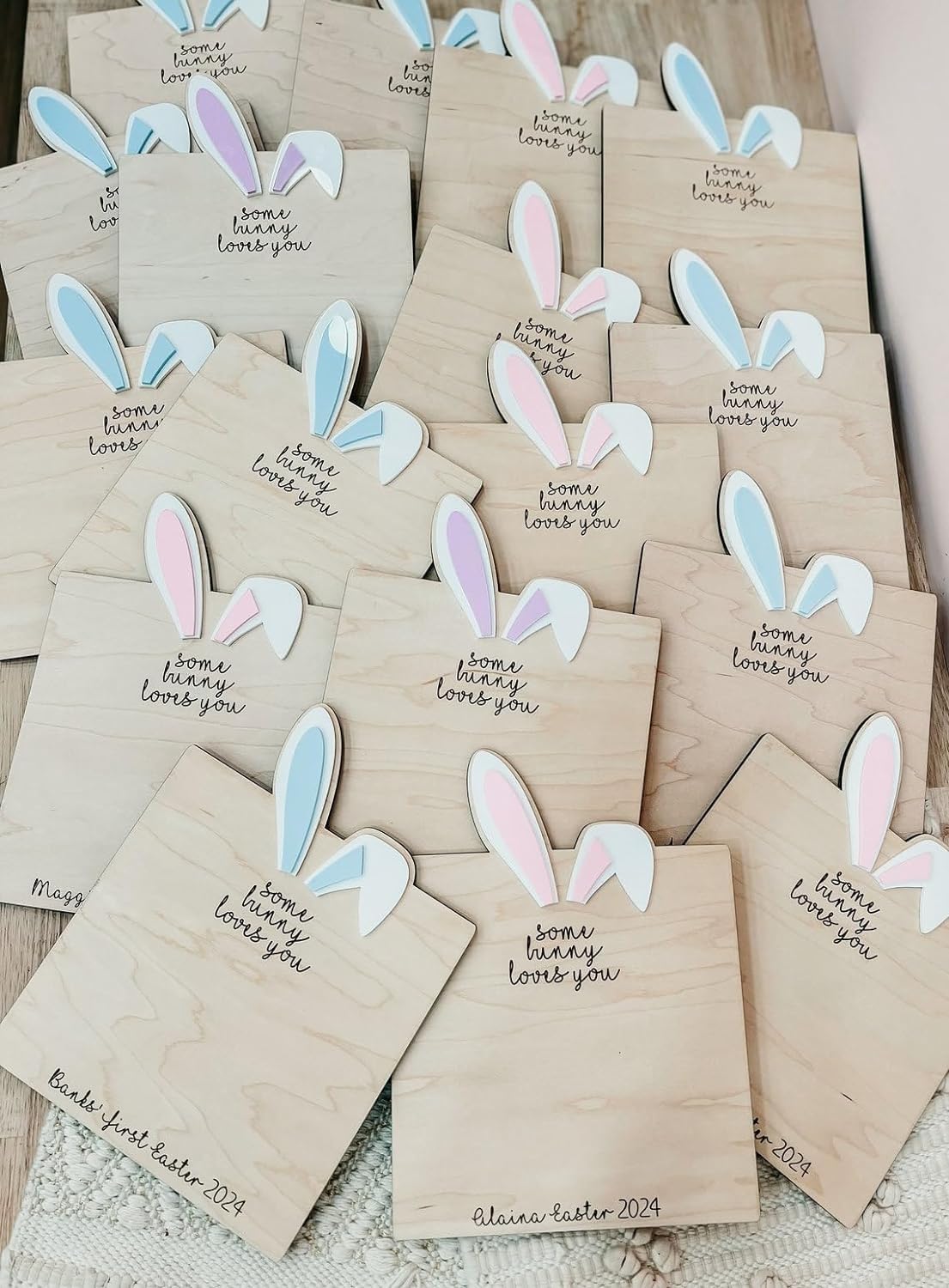 Birch laser cut Easter bunny sign with acrylic ears image