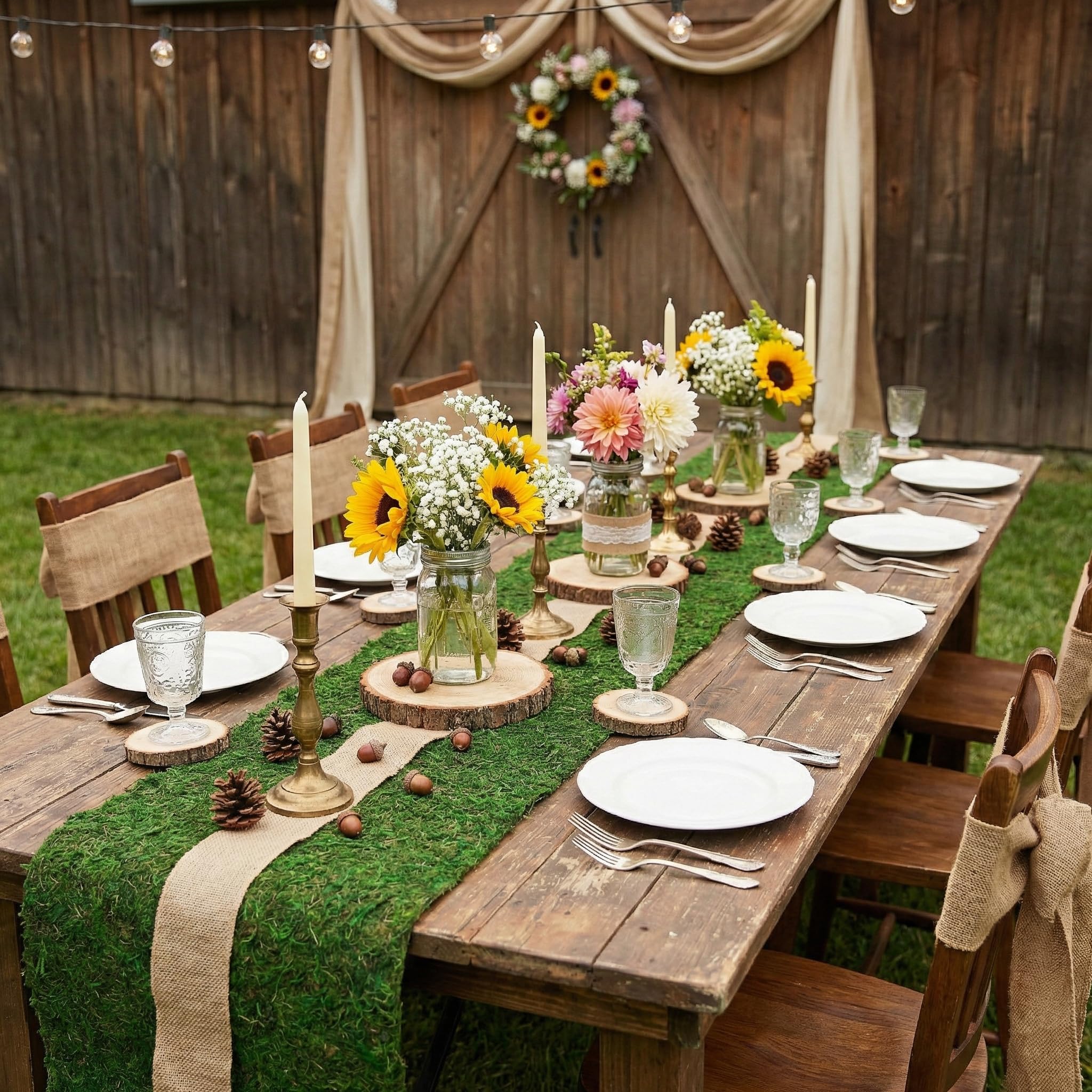 Scent-free moss table runner suitable for parties