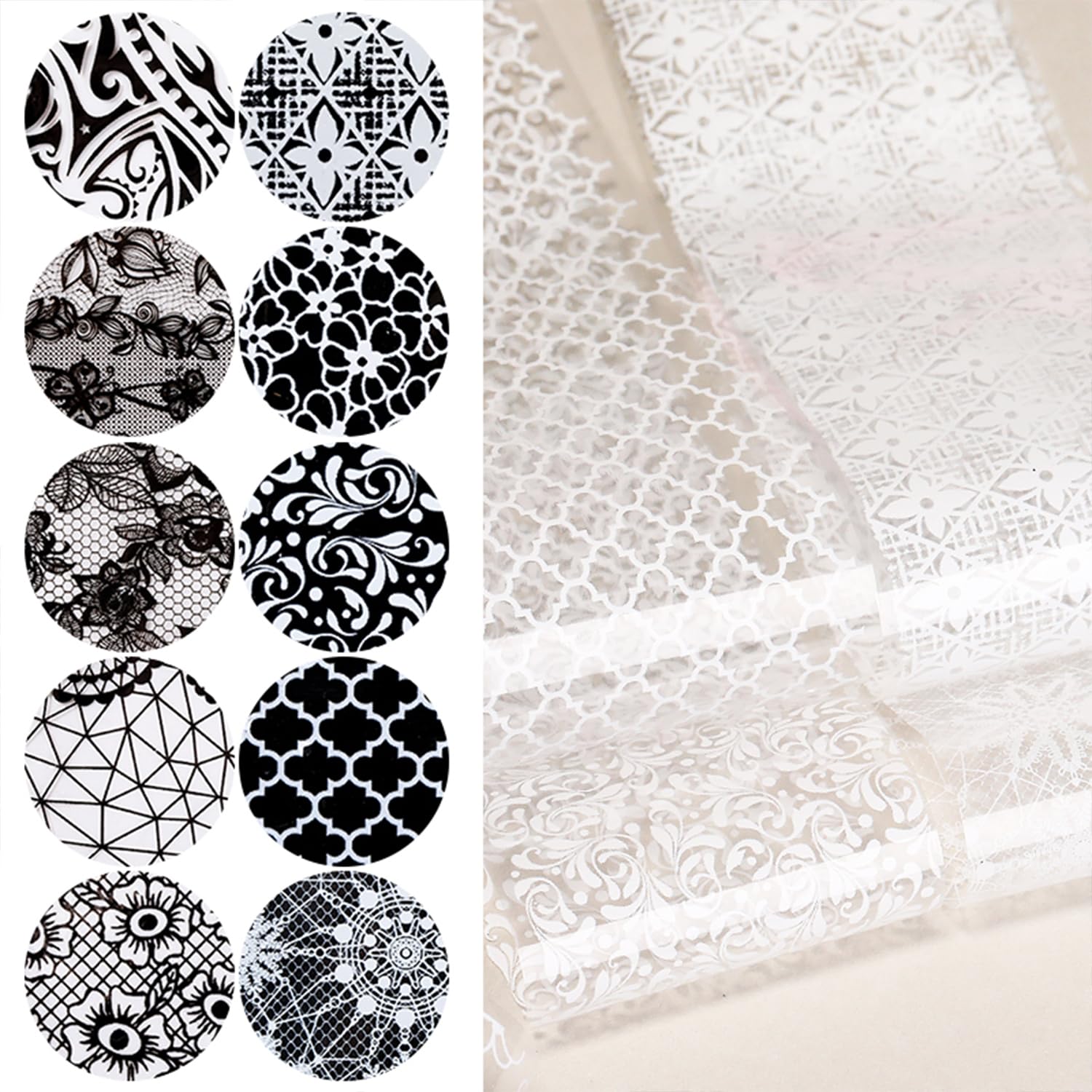 White and black lace foil for nails