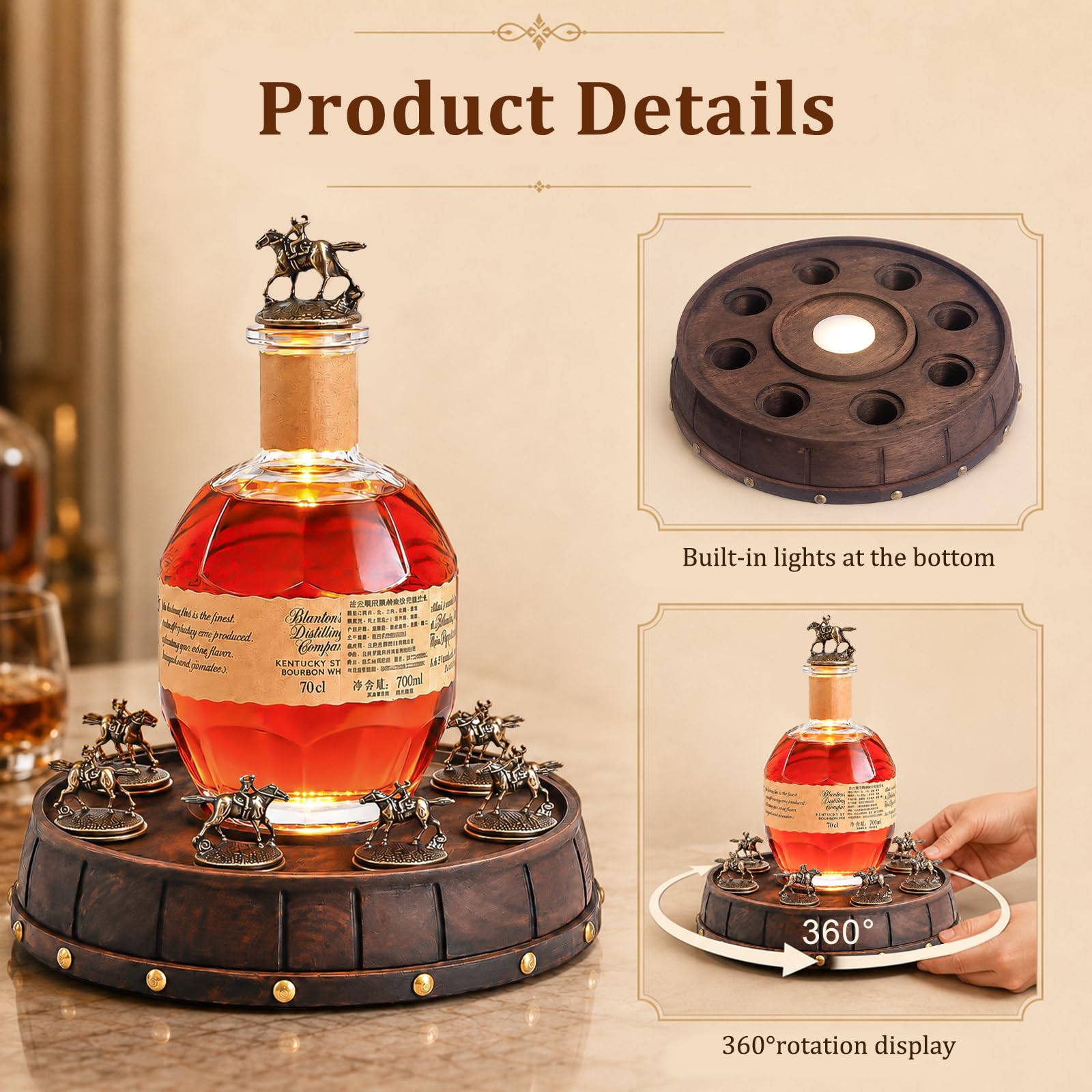 360 degree rotating bourbon stopper display