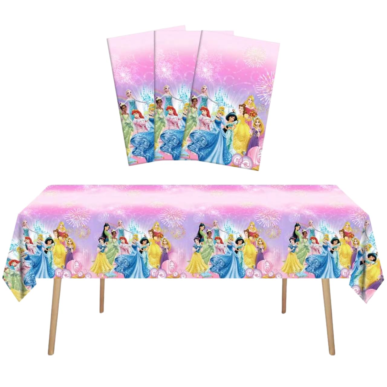 DJOIN 3pcs princess birthday tablecloth set 70x42 inches for rectangular tables