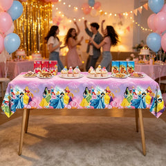Pink rectangular princess tablecloth for birthday party decor