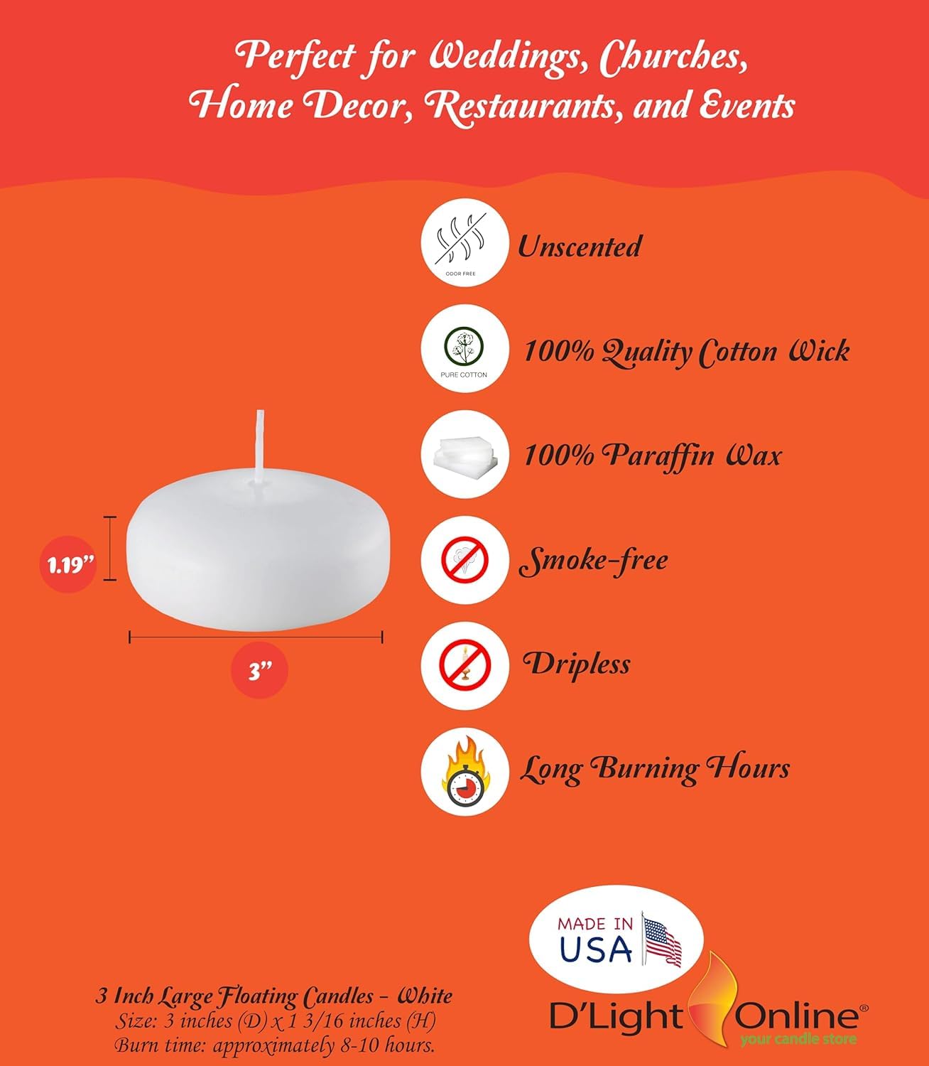 D'light Online 3 inch white floating candles in set 12