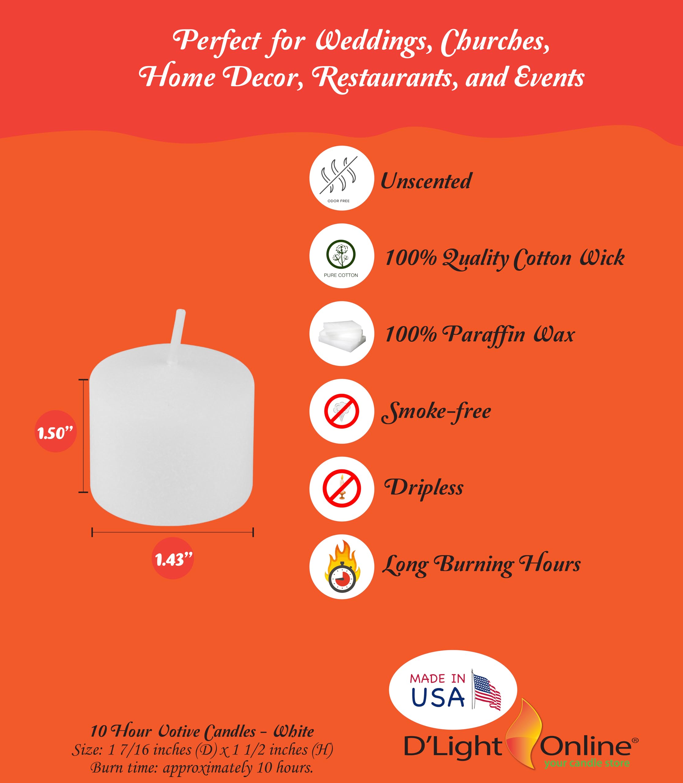 Dripless smokeless votive candles for decor and events