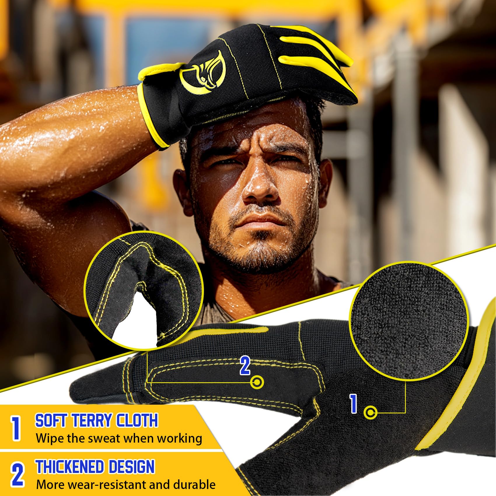 Adjustable hook and loop cuffs on gloves