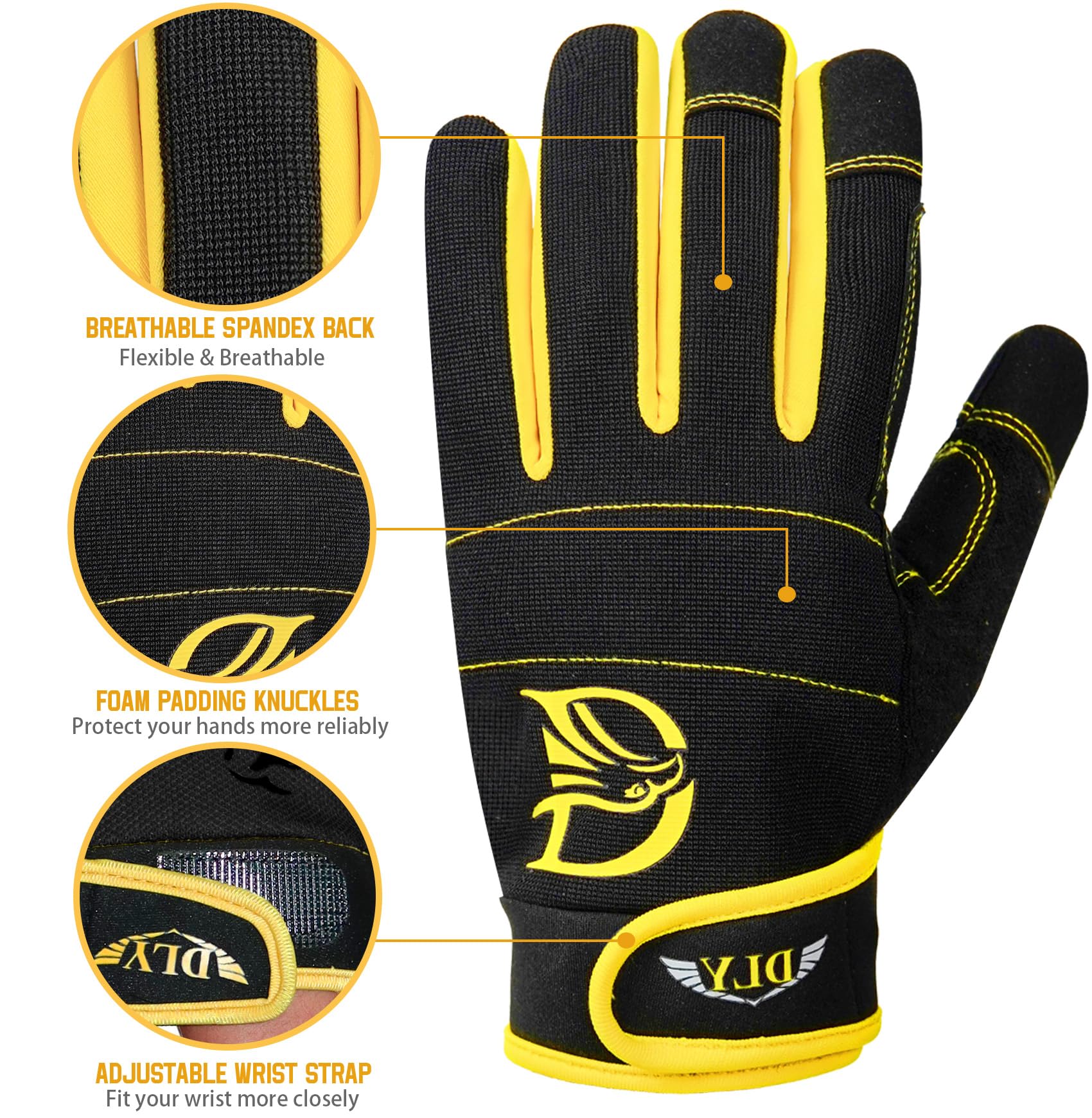 Breathable mesh back on DLY mechanic gloves