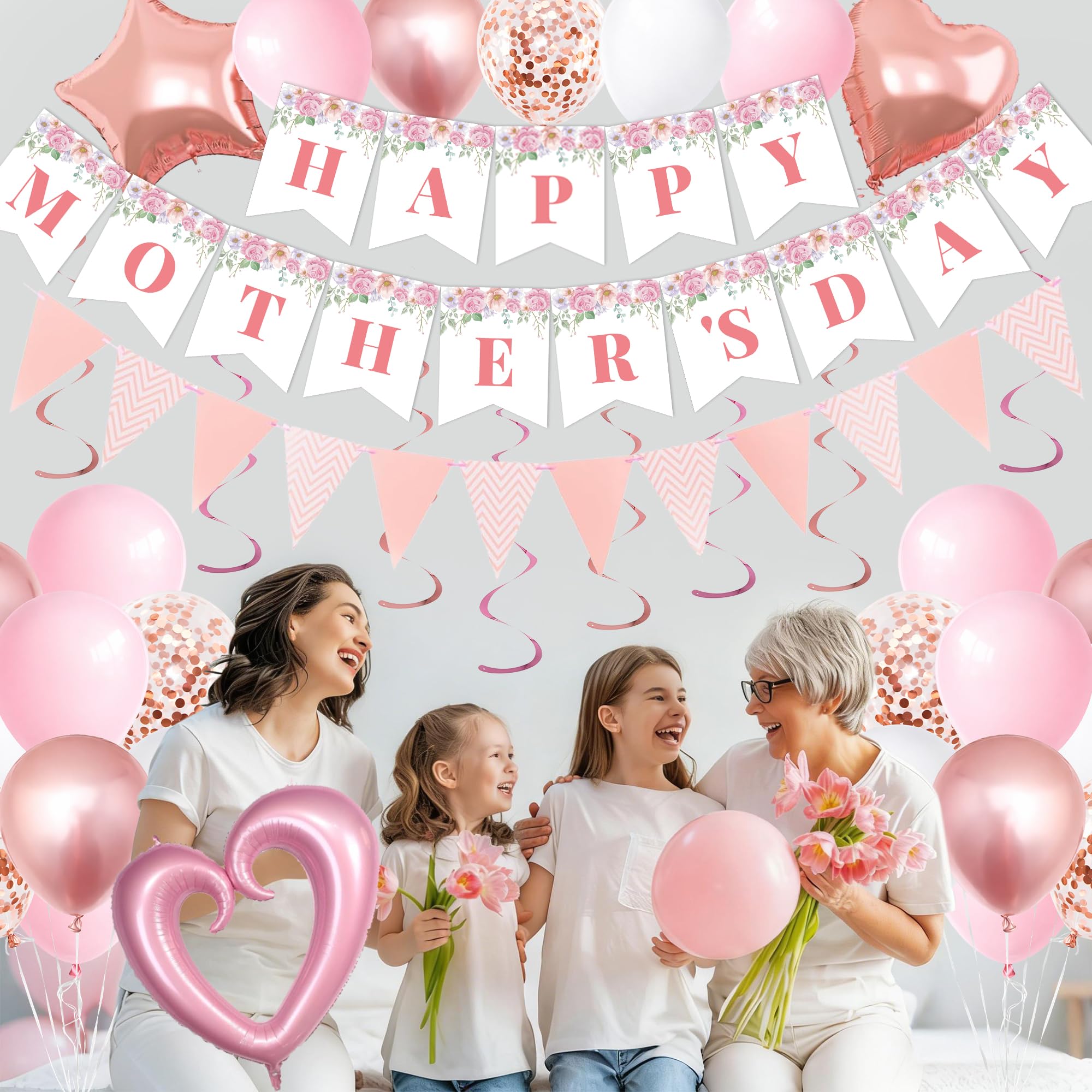 Pink and rose gold color theme for DMIGHT Mothers Day Decorations