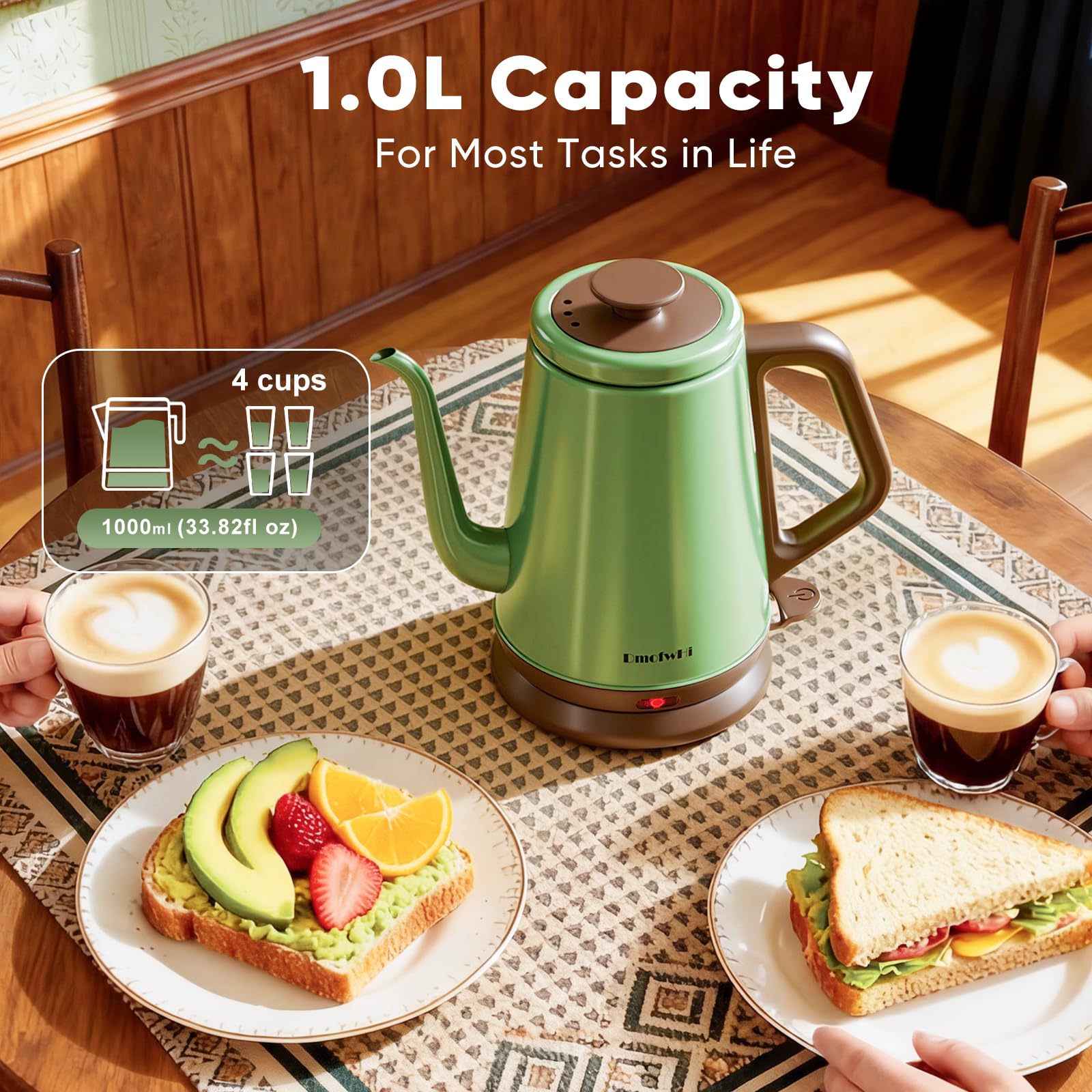 1 liter capacity DmofwHi pour over kettle green