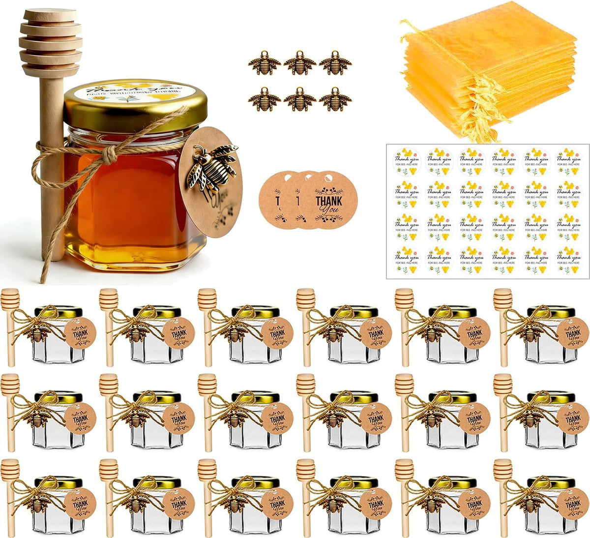 DnayDkiy Mini Honey Pot 20pack glass jars with dipper and lids