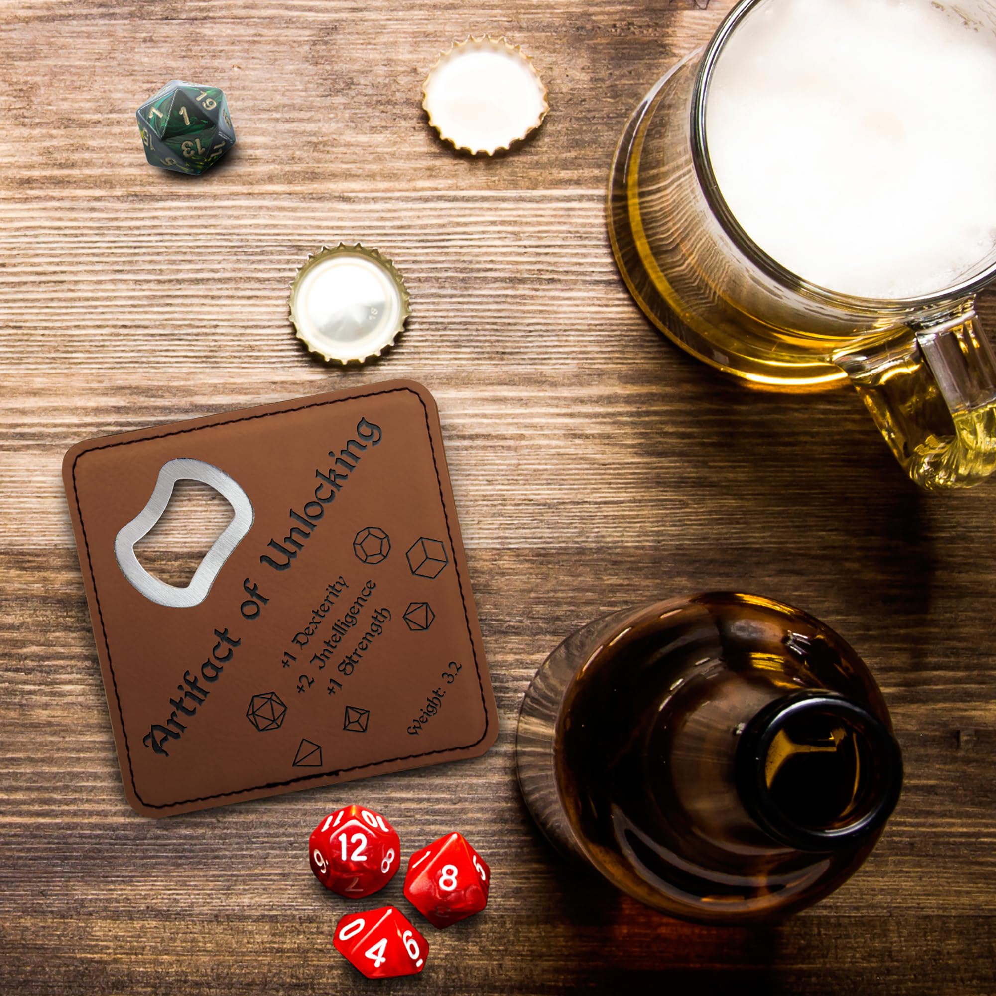 Artifact of Unlocking 4x4 inch coaster with bottle opener