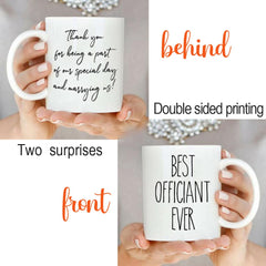 Officiant gift mug with thank you design delivered in styrofoam packaging