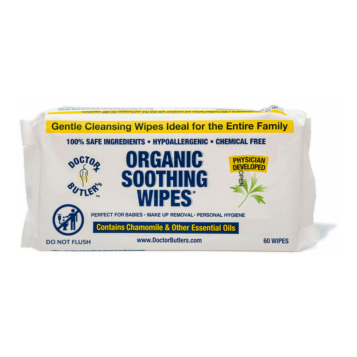 Doctor Butler's Soothing All-Purpose Organic Bamboo Wipes 60 count package