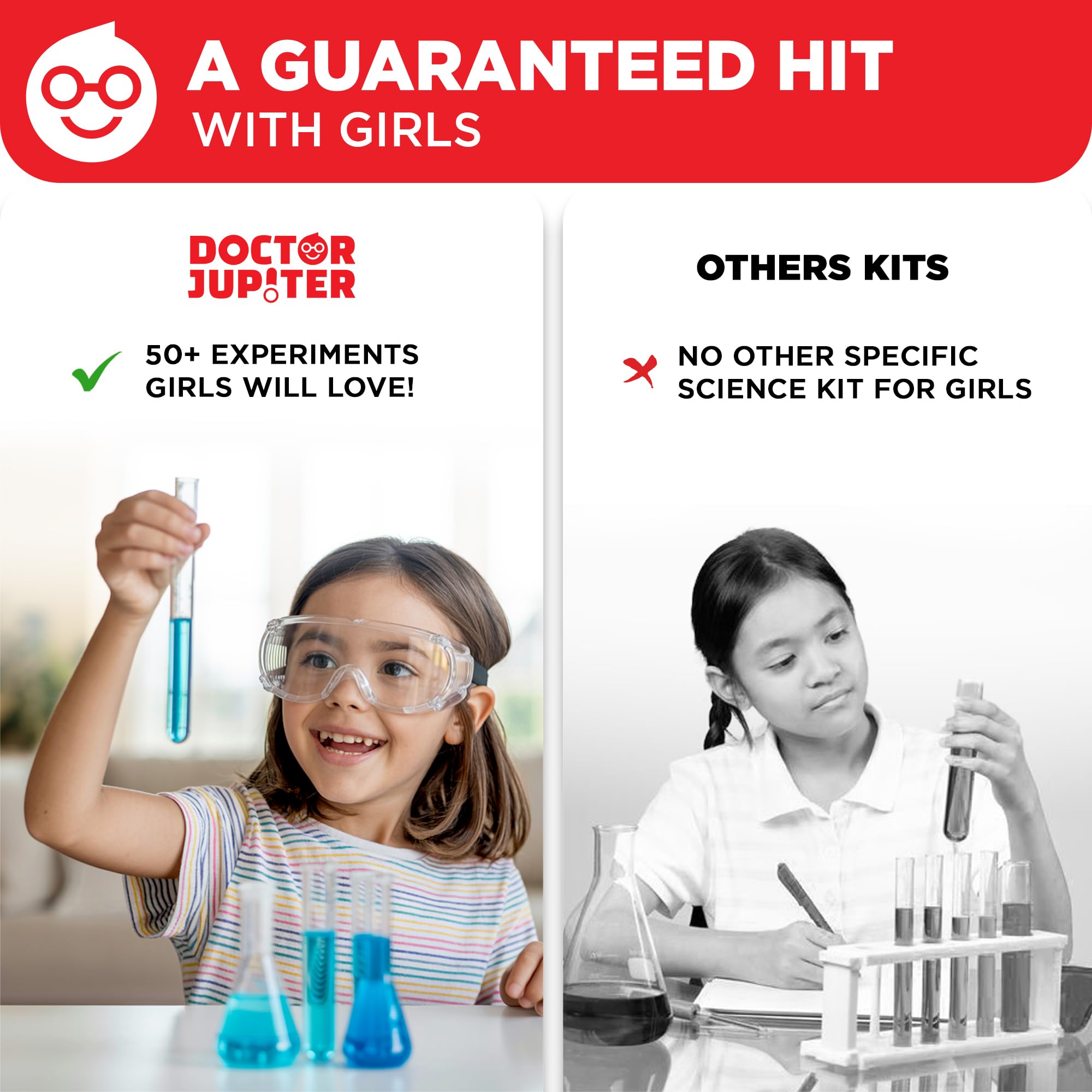 Girls exploring science with Doctor Jupiter kit ages 4 plus