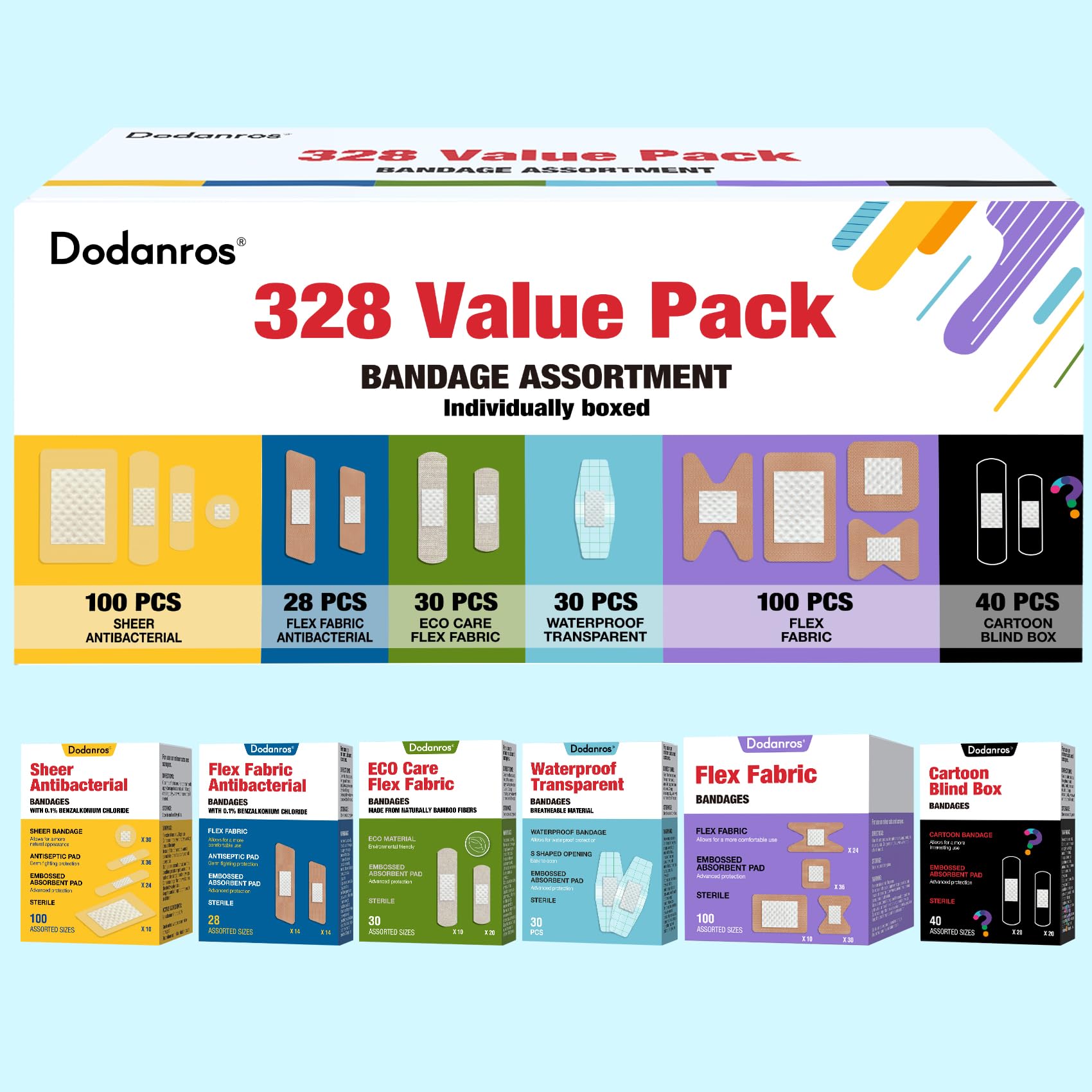 Dodanros 328ct bandages assortment close up image