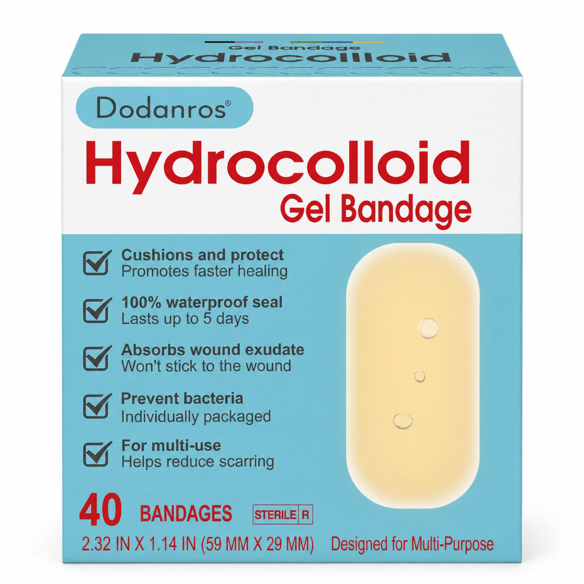Dodanros Advanced Fast Healing Hydrocolloid Gel Bandages 40 Count pack