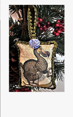 Dodo Christmas Tree Ornament from Alice's Adventures in Wonderland fabric collage with trim
