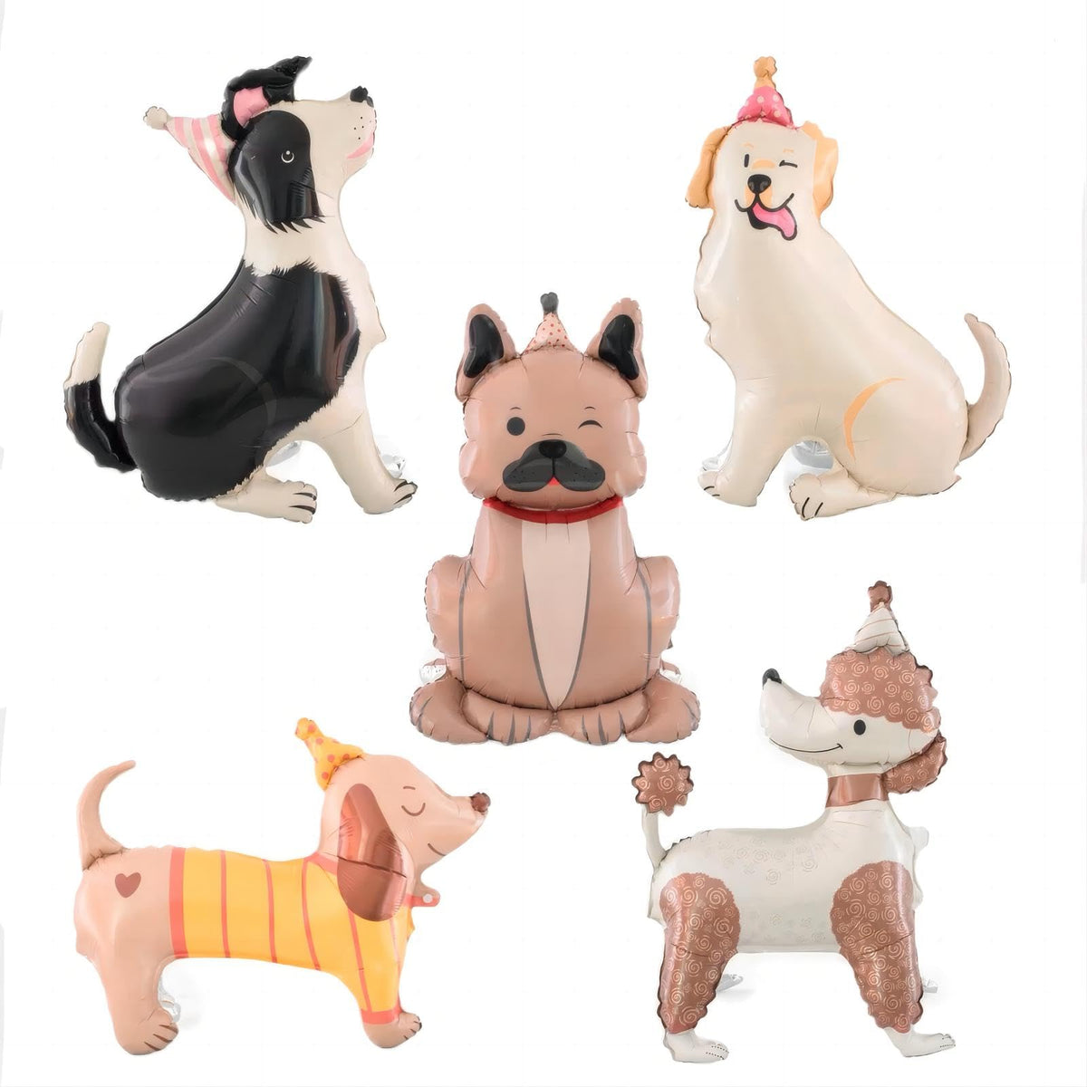 dog balloons 5pcs set for dog themed birthday party featuring breed varieties