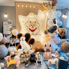 birthday party decorations featuring Sheepdog Bulldog Labrador Retriever Poodle Dachshund