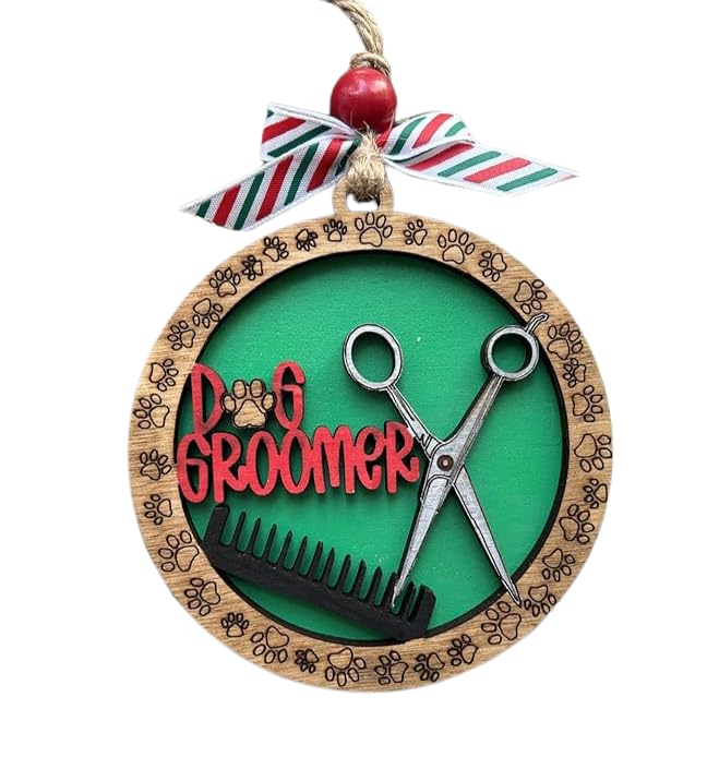 Dog Groomer Christmas Tree Ornament two-layer wood North Carolina