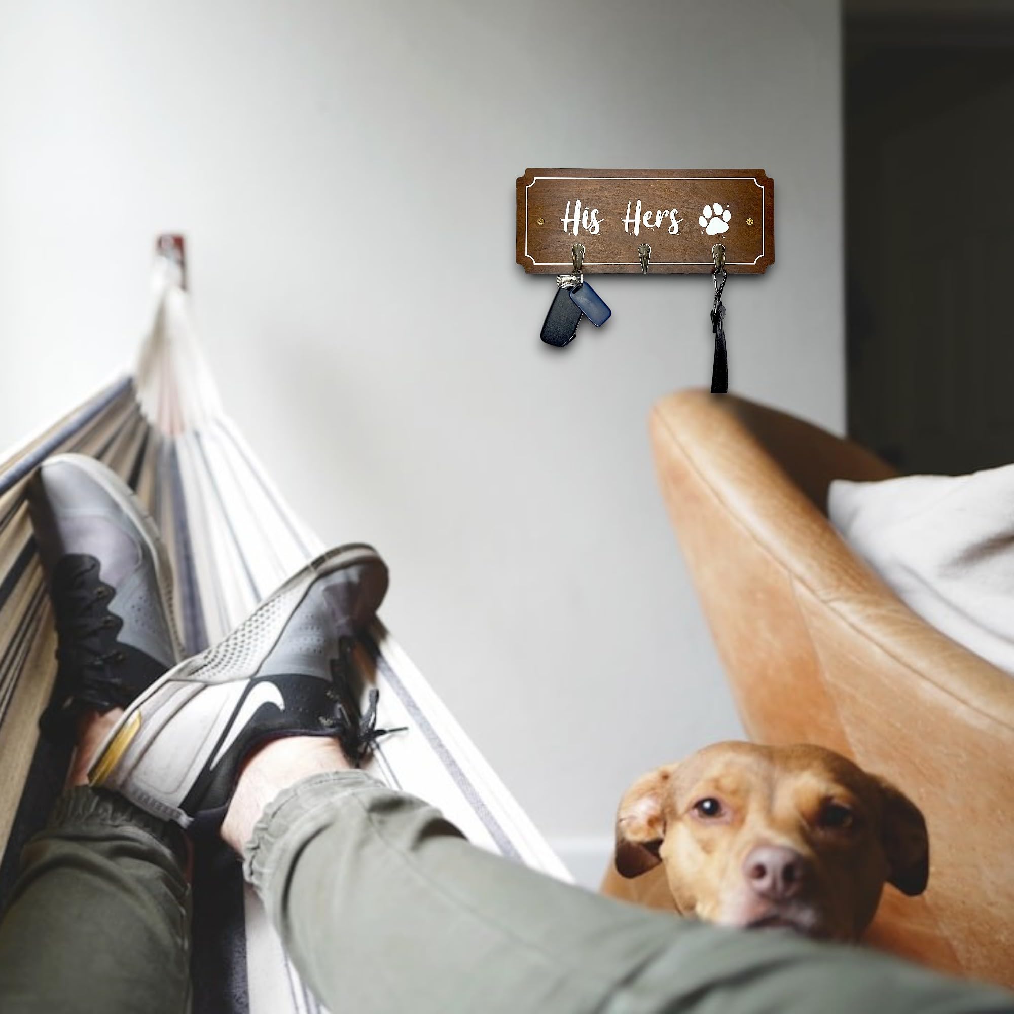 Dog lovers wall mount leash holder 14.5 x 5 inch