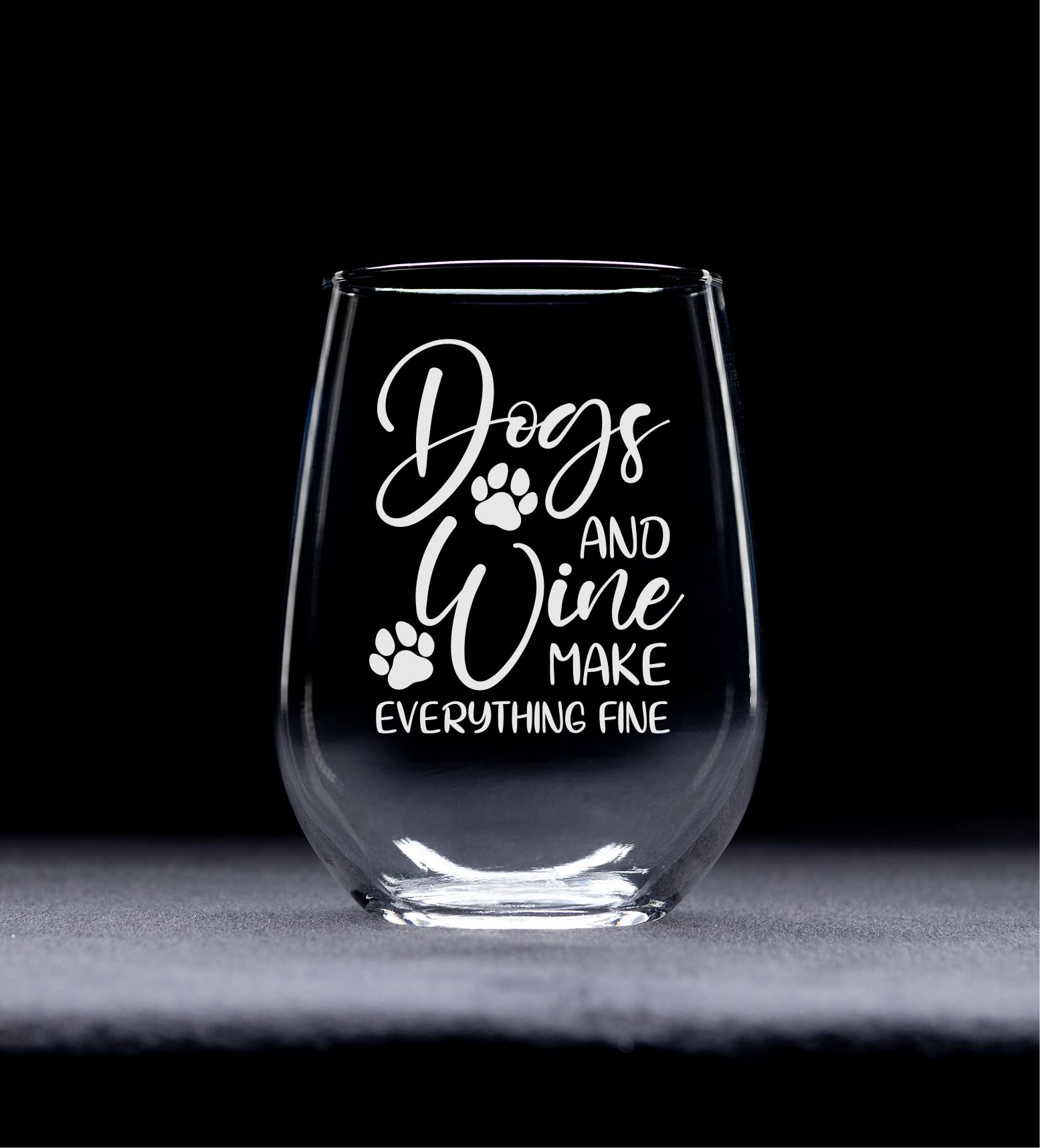 Dog lover gift stemless wine glass paw print design