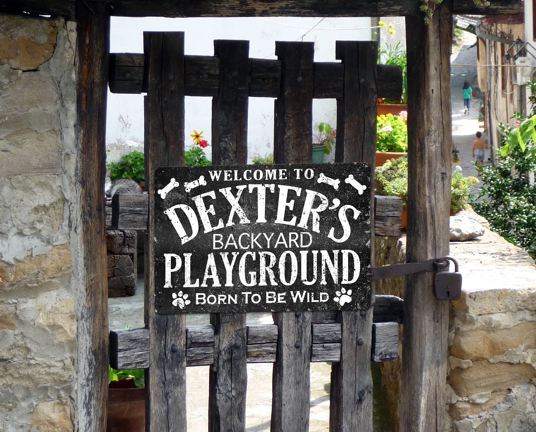 Dog name sign backyard playground metal 9x12 for indoor outdoor