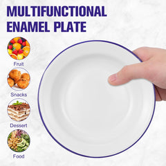 DOITOOL enamelware serving plates with blue rim