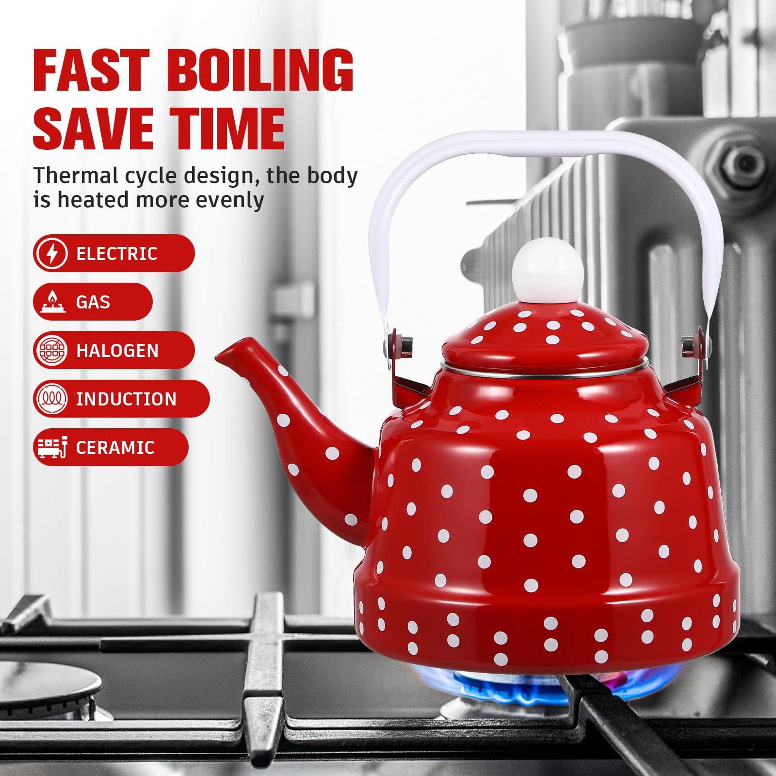 Retro red enamel kettle decoration for kitchen DOITOOL