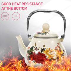 floral pattern enamel kettle by doitool on stove