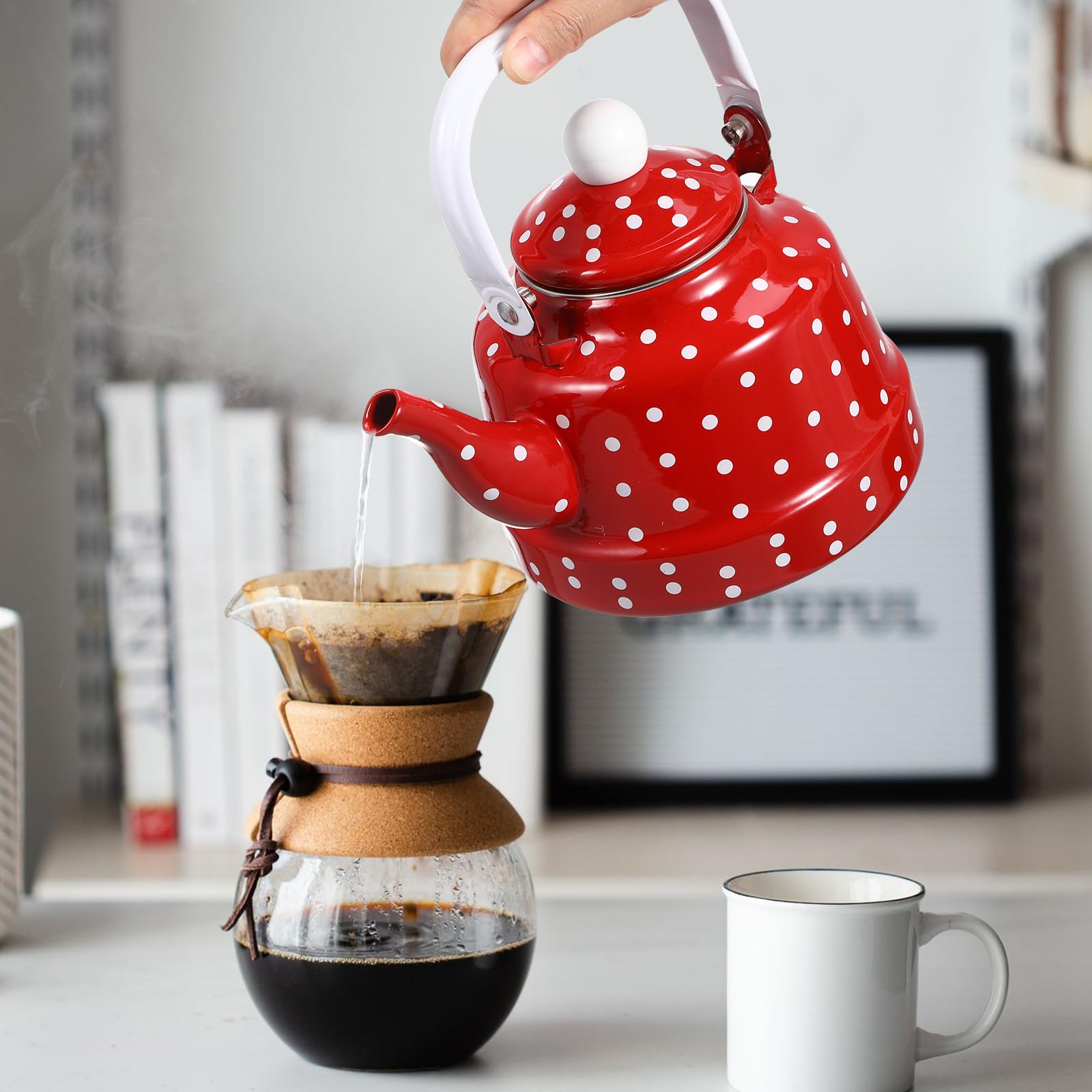 DOITOOL vintage tea kettle 1.8 qt enamel kettle with handle