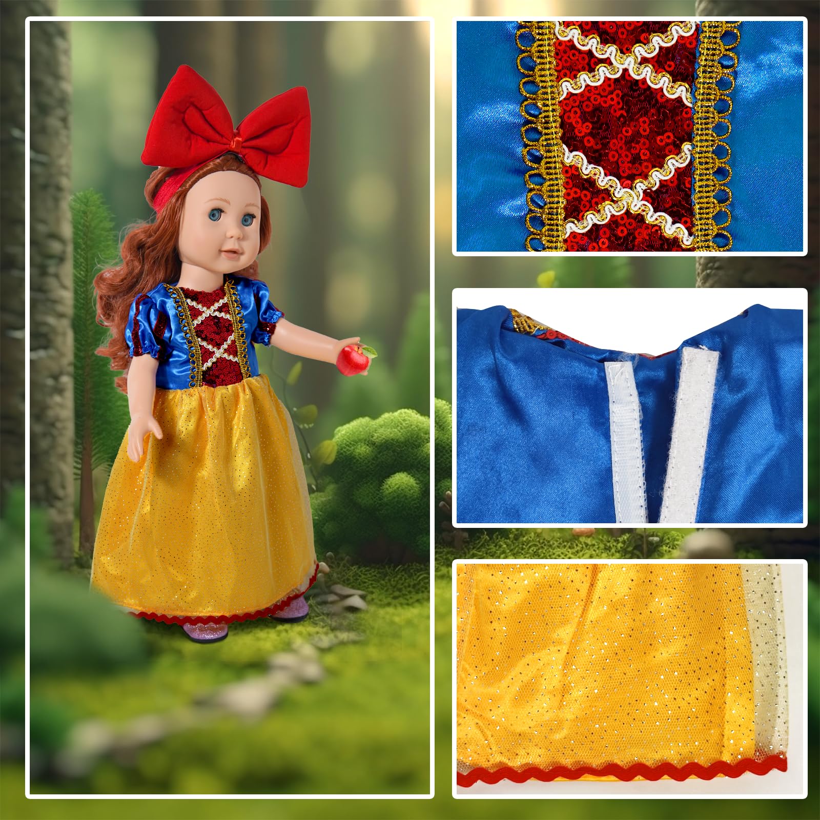 Doll wardrobe includes six princess dresses and tiaras for 18 inch dolls